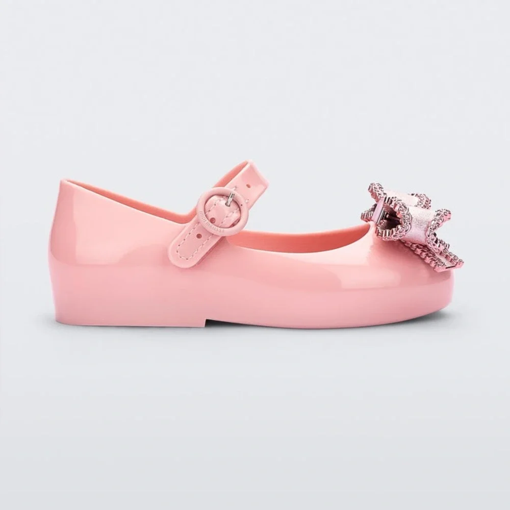 Mini Melissa Sweet Love Dress Shoes with Bow in metallic pink